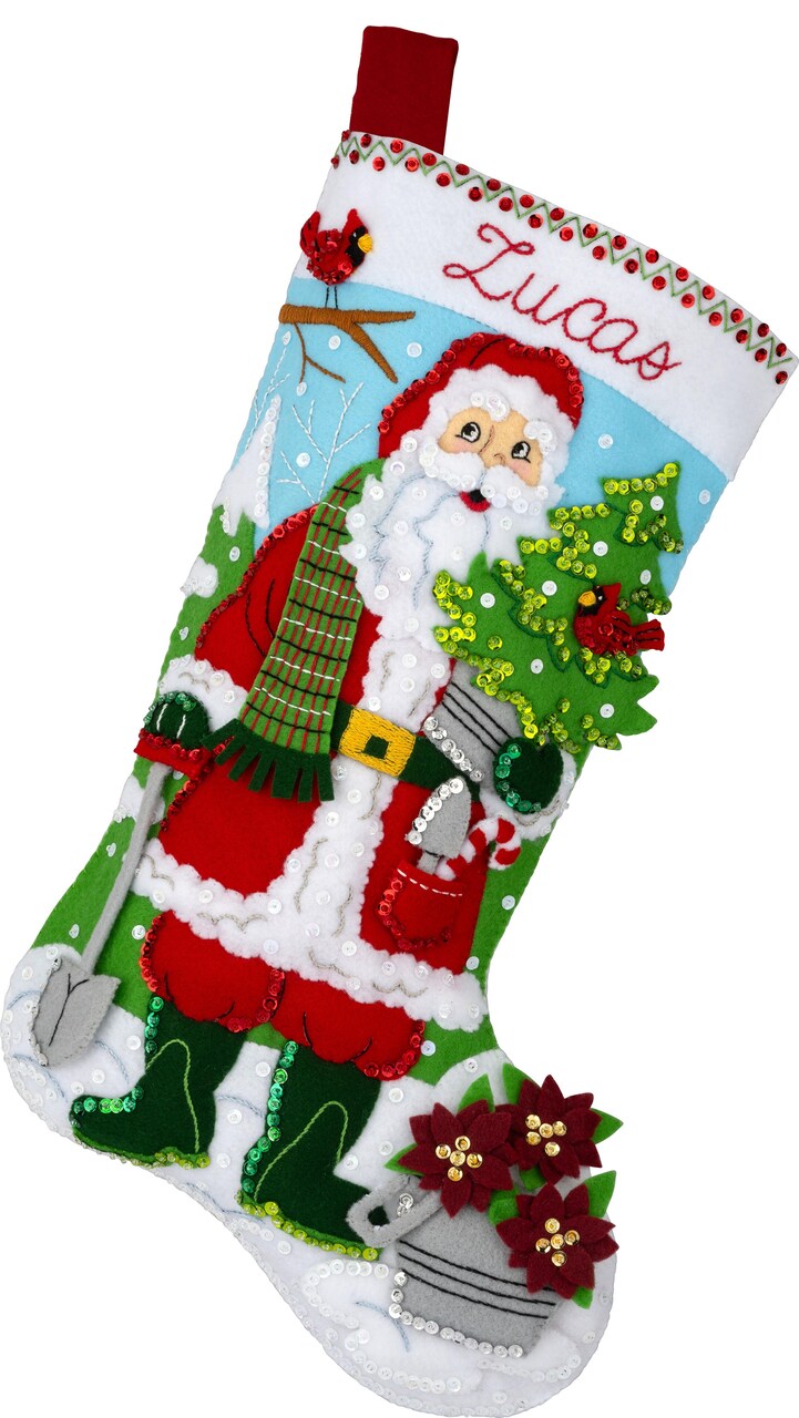 Bucilla Felt Stocking Applique Kit 18" Long-Santa's Gardening Magic